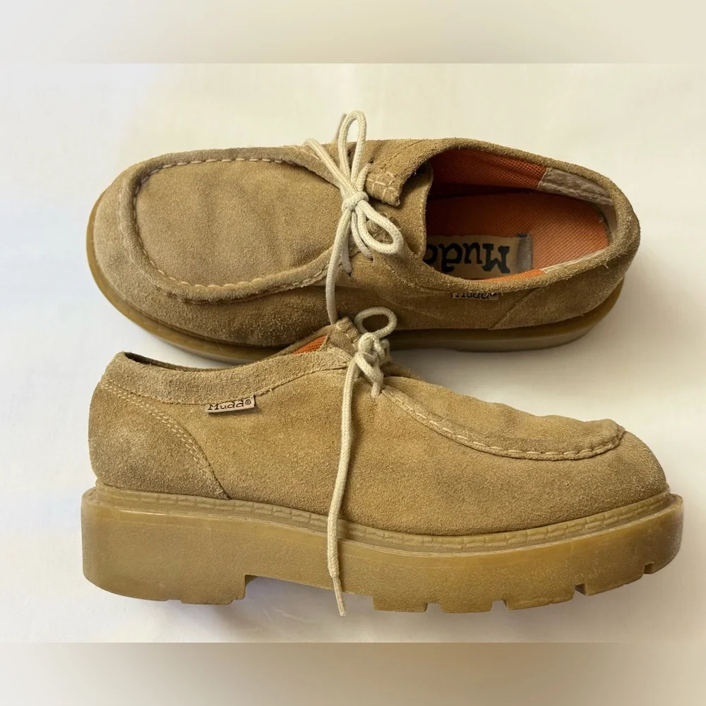 Vintage Y2K Mudd Sara Suede Leather Lug Sole Chunky Heels Loafers Platform Shoes
